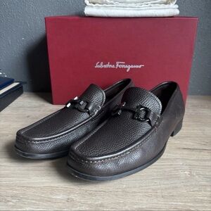 Men's SALVATORE FERRAGAMO 'Grandioso' Brown Leather Loafers Size 8 EE